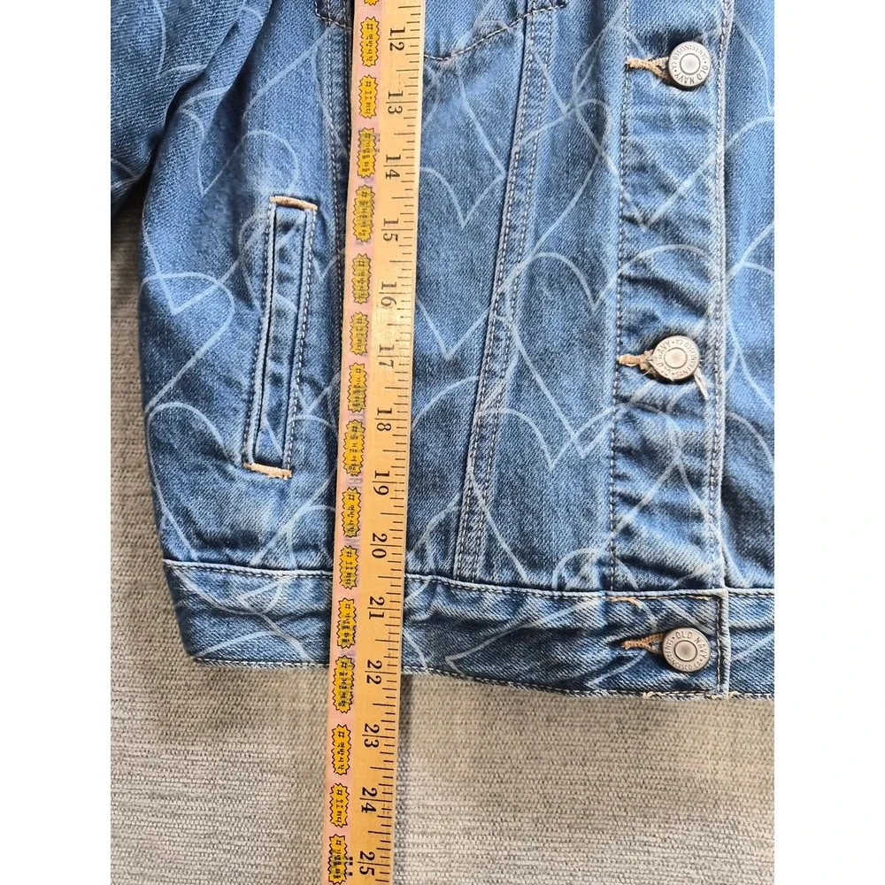 Old Navy Trucker Jacket Girls XL (14-16) Blue Allover Heart Print Button Front